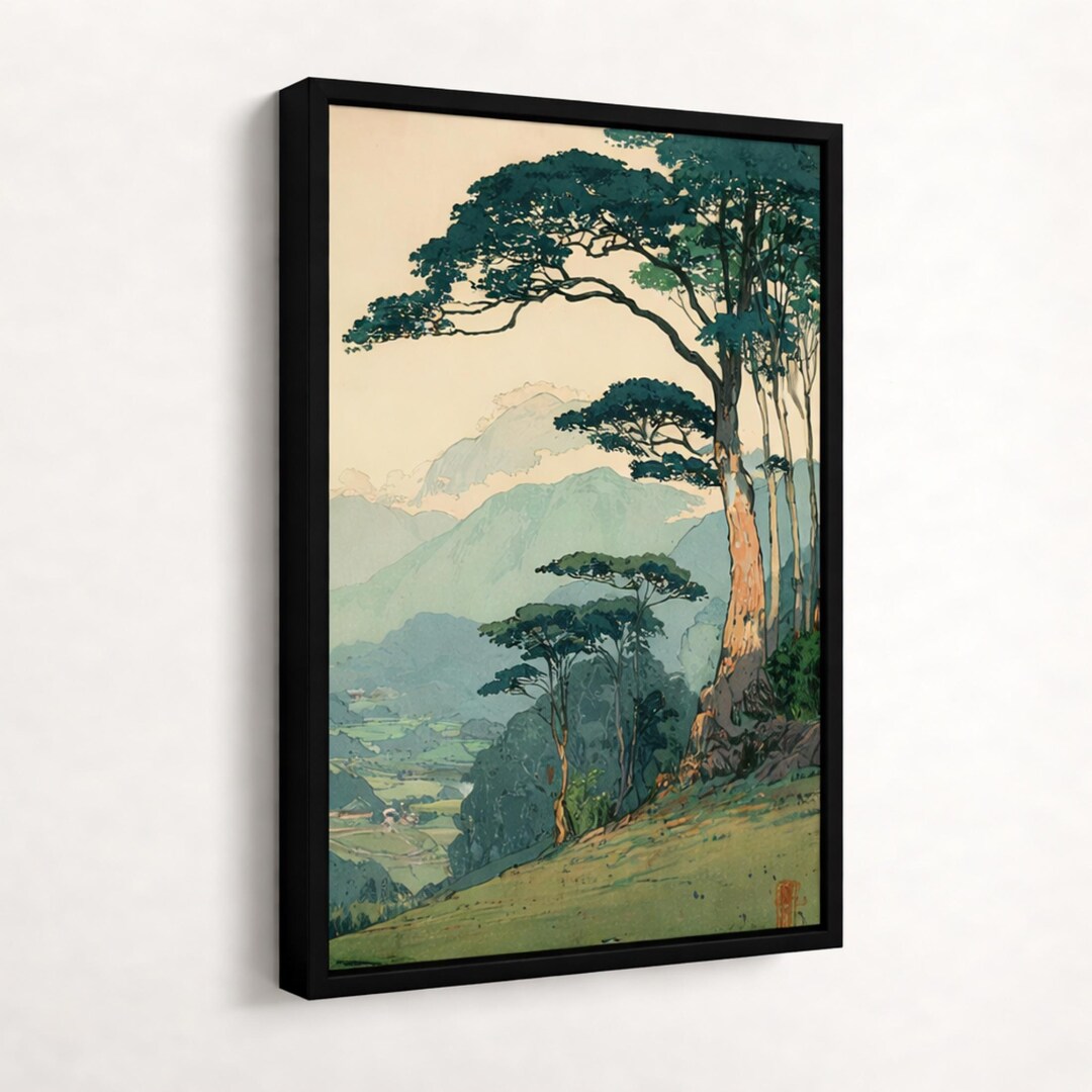 Vintage Japanese Forest Wall Art, Tranquil Mountain Landscape Poster ...