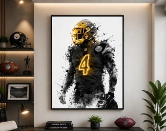 Póster de DK Metcalf de los Pittsburgh Steelers, impresión en lienzo de la NFL, decoración deportiva de jugador de fútbol americano, dormitorio infantil y cueva del hombre.