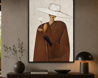 Minimalist Elegant Lady Wall Art, Modern Feminine Canvas Print, Luxury Living Room Decor