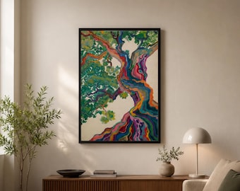 Rainbow Tree Wall Art Print – Colorful Nature Poster, Abstract Botanical Artwork, Vibrant Contemporary Home Decor