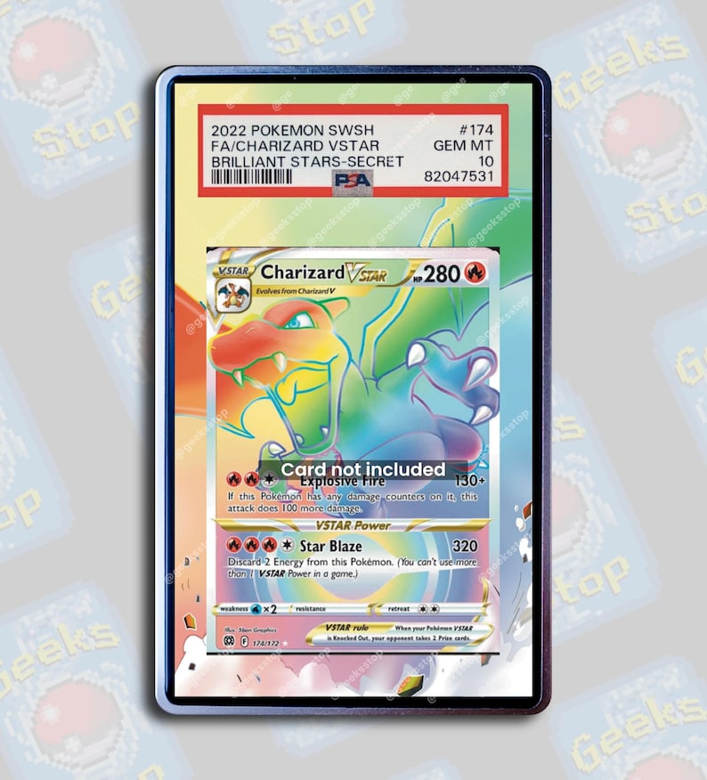Charizard VSTAR Rainbow Brilliant Stars PSA TAG Beckett | Extended Art Display Case for Pokemon Card