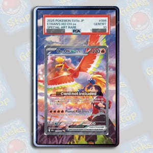 May include: A graded Pokémon card featuring Ho-Oh ex. The card is encased in a protective holder with the text "2025 POKEMON SV9a JP ETHAN'S HO-OH ex SPECIAL ART RARE." The card's artwork depicts a fiery bird with a trainer.