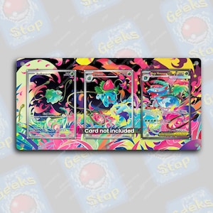 May include: A rectangular display board featuring a vibrant, multi-coloured abstract background with pink, yellow, and green swirls. Three clear card slots are positioned horizontally, with the text Card not included printed in the centre.