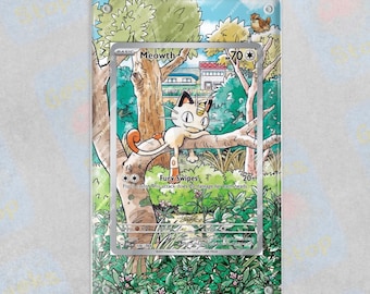 Illustrazione rara di Meowth / Vetrina estesa per carte Pokémon