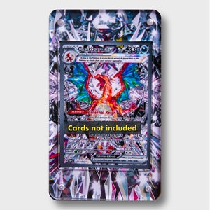 May include: A holographic Charizard EX trading card from the Pokemon Trading Card Game. The card features a red, orange, and yellow Charizard with a blue background. The card is in a clear plastic case with a silver border. The card's text reads "Stage 2 Charizard EX 330 Tera Ability Infernal Reign When you play this Pokemon from your hand to evolve... Burning Darkness 180+ This attack does 30 more damage for each Prize card your opponent has taken."