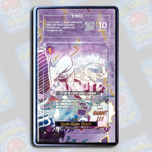 May include: A collectible trading card with Japanese text and the English phrase "Gum-Gum Giant". The card has a purple and white design with a holographic finish. The number 10 is prominently displayed on the card.