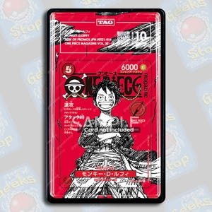 May include: A red and white One Piece magazine cover featuring Monkey D. Luffy. The cover includes Japanese text, the number 5, and the words "Card not included." The magazine is in a black protective case.
