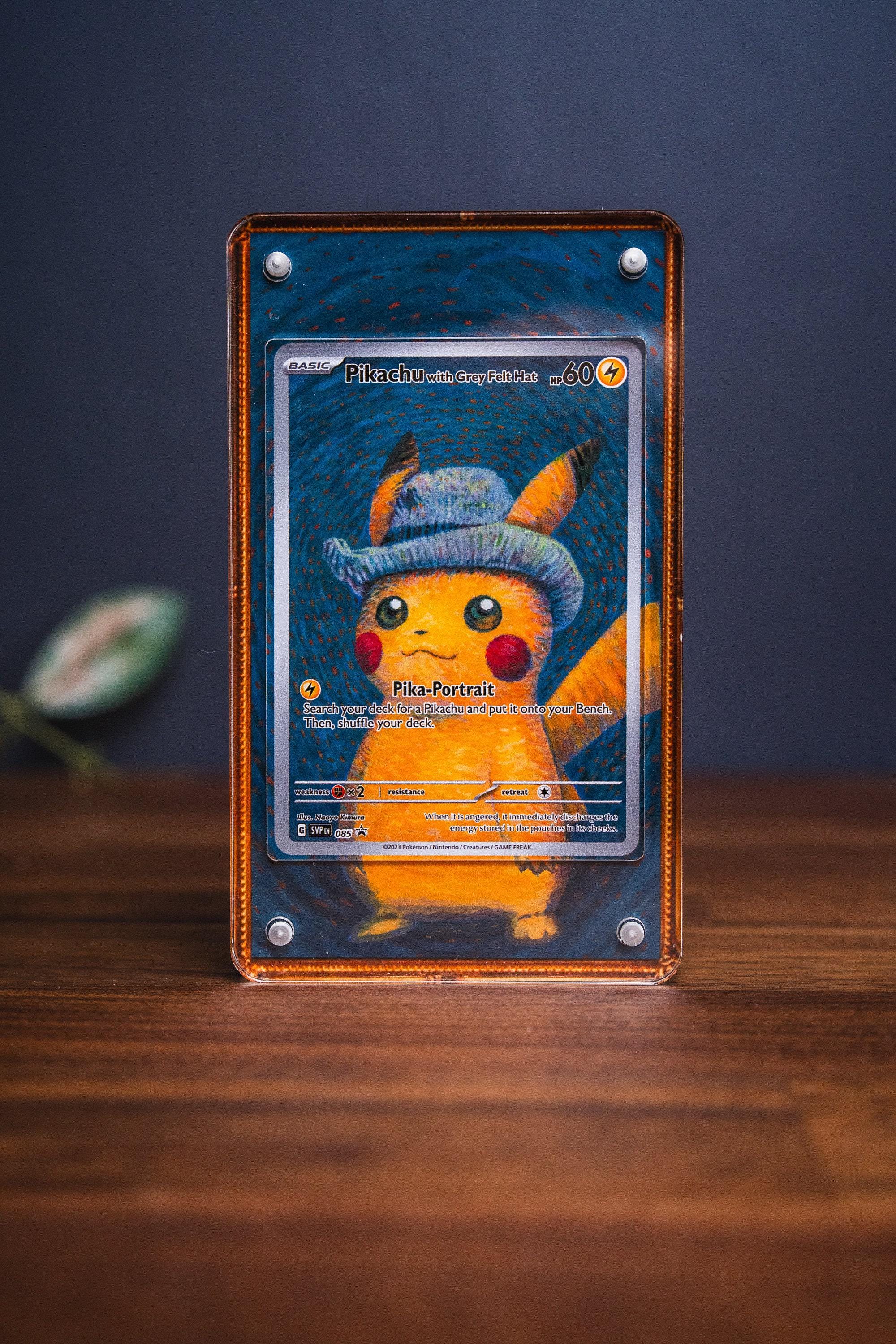Pikachu With Grey Felt Hat | Extended Art Display Case for Pokemon