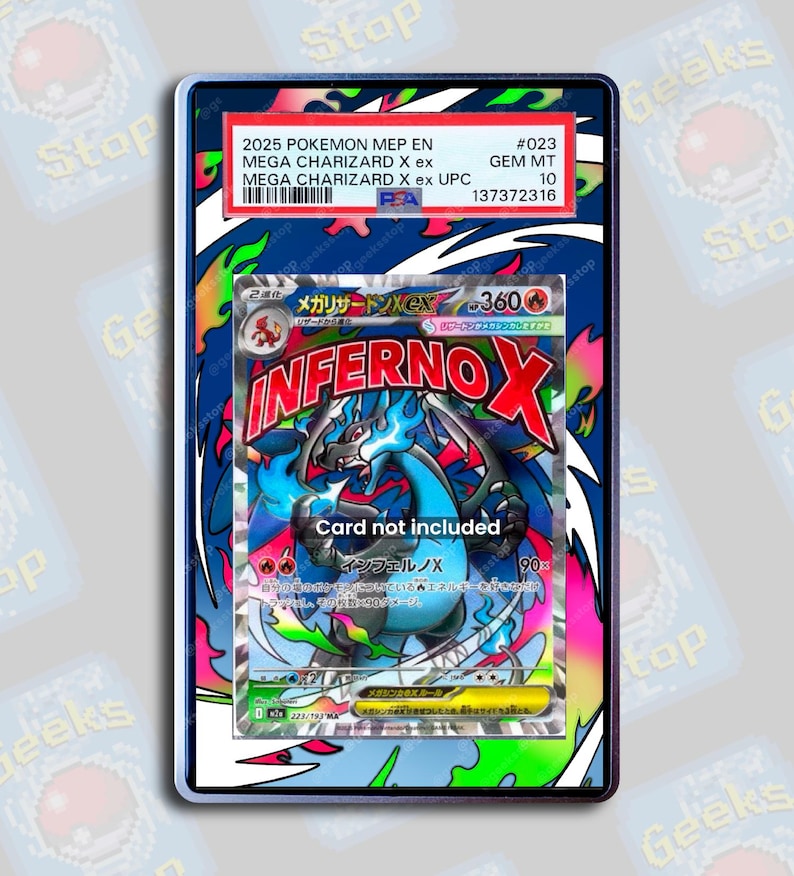 Mega Charizard X UPC Promo PSA TAG Beckett | Extended Art Display Case for Graded Card