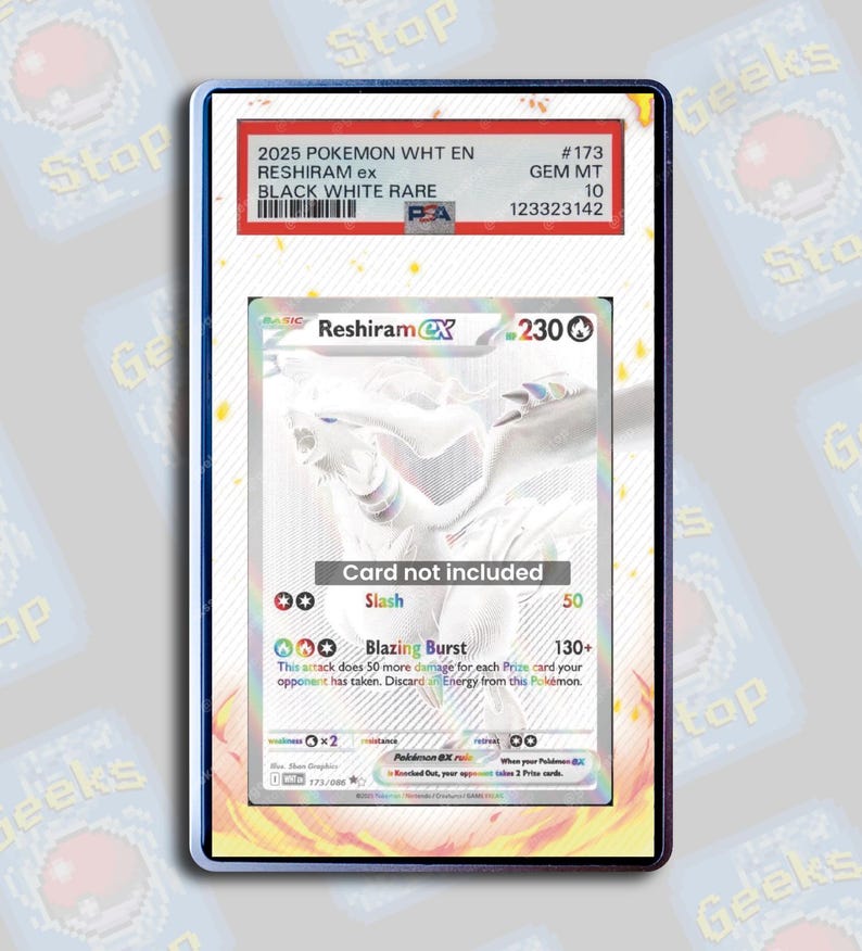 Reshiram ex BWR PSA TAG Beckett | Extended Art Display Case for Graded Card
