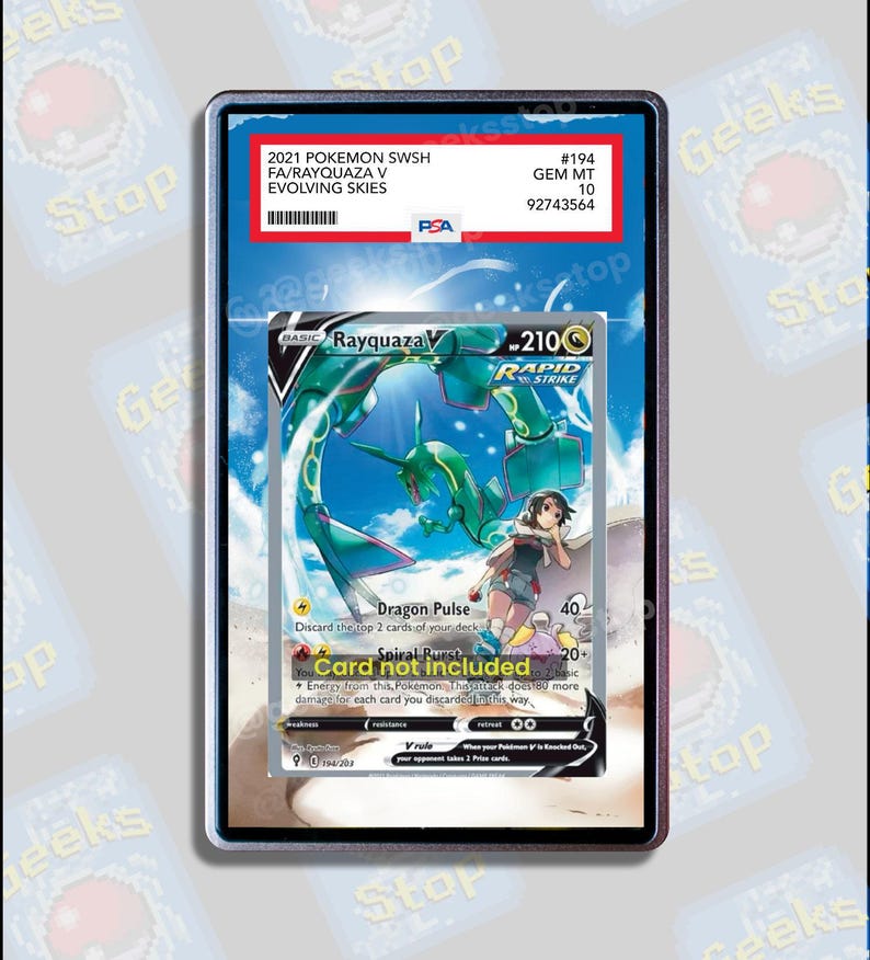 Rayquaza V Alt Art PSA CGC Beckett | Utökad konstdisplay för graderad Pokémon-platta bild 1