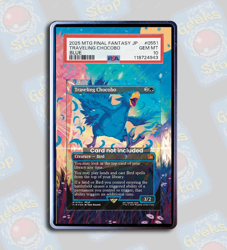 Traveling Chocobo (Neon Blue) PSA TAG Beckett | Extended Art Display Case for Graded MTG