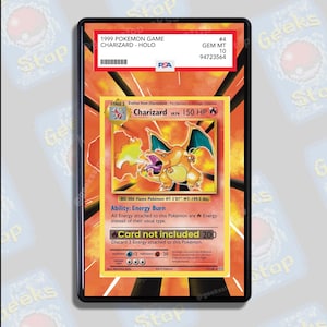 Charizard 1st Ed Base Edition PSA TAG Beckett | Große Kunst Vitrine für Pokemon Karte