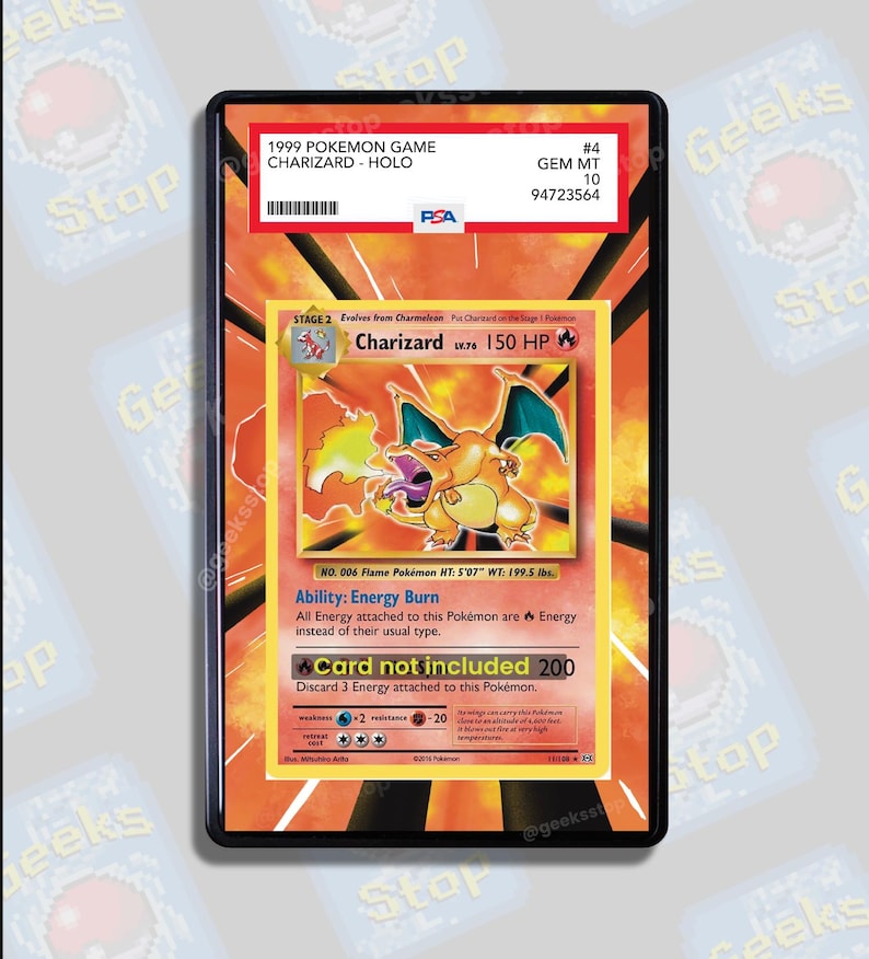 Charizard Base Set PSA CGC Beckett | Extended Art Display Case for Pokemon Card