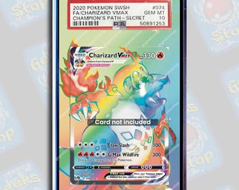 Charizard VMAX Champion’s Path PSA TAG Beckett / Custodia con illustrazione estesa per carta Pokémon