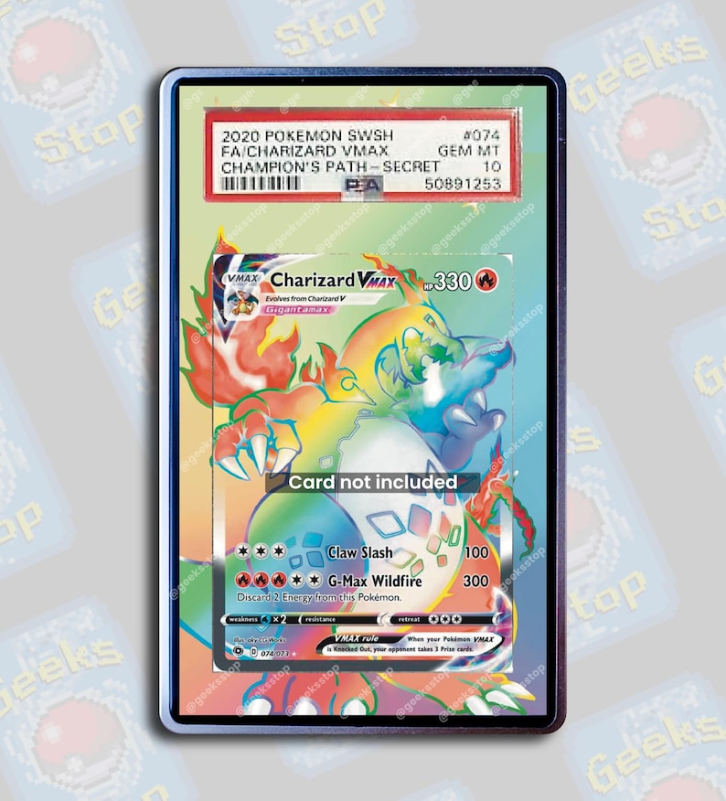 Charizard VMAX Champion’s Path PSA TAG Beckett | Extended Art Display Case for Pokemon Card