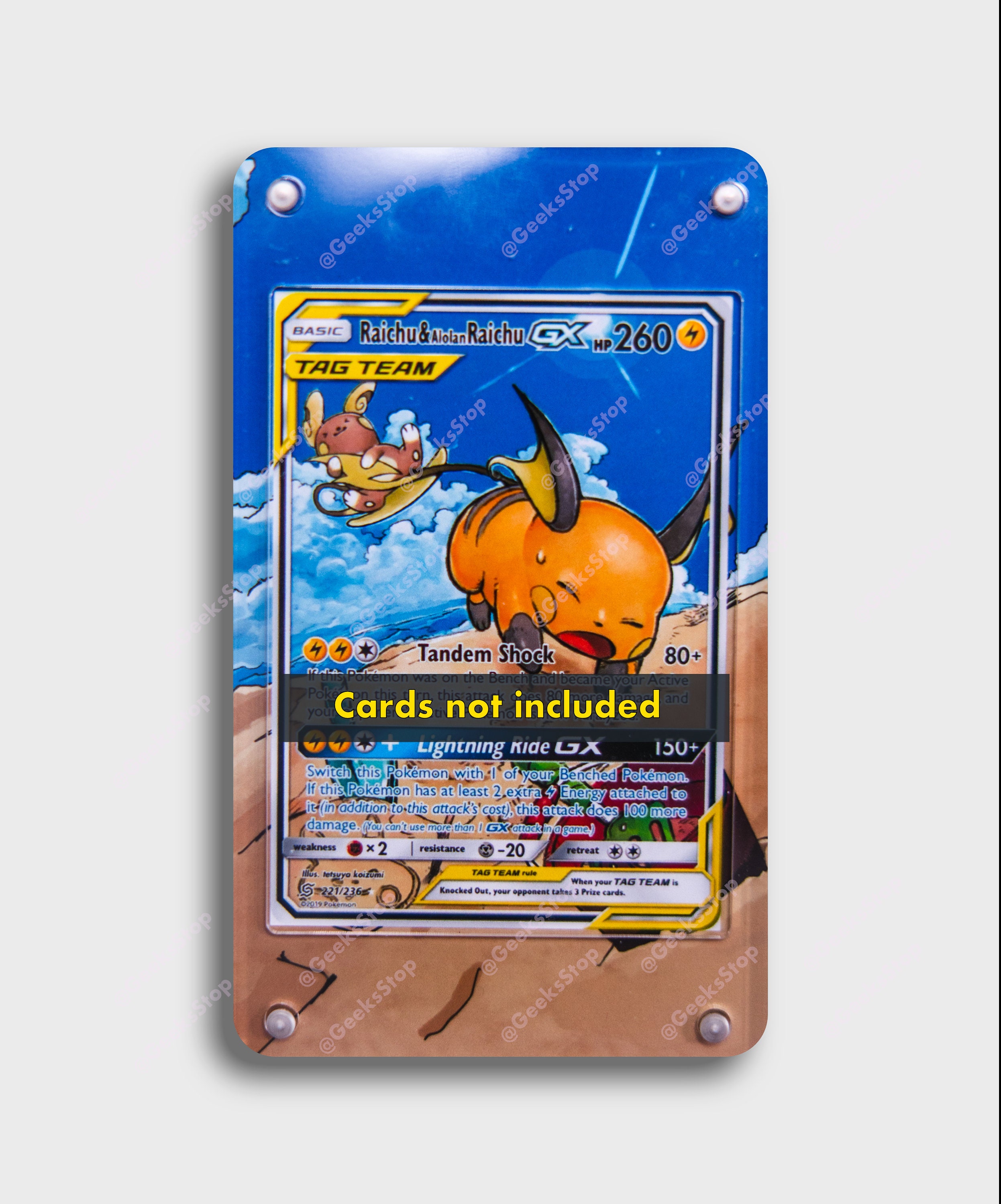 Shiny Raichu Gx Surfing Custom Pokemon Card Premium Quality 