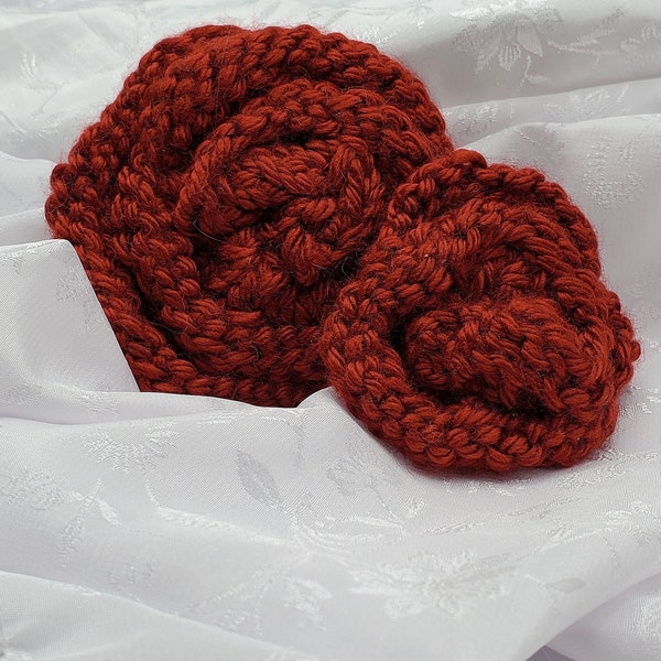 Knit Dark Red Rose Floral Barrettes Hair Accessories 2 Sizes 2.5" and 3.5" Diameter