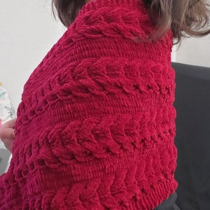 Burgundy Red Velvety Polyester Knit Shawl Wrap 47in by 14in Plush Scarf Cover Up Cozy Elegant