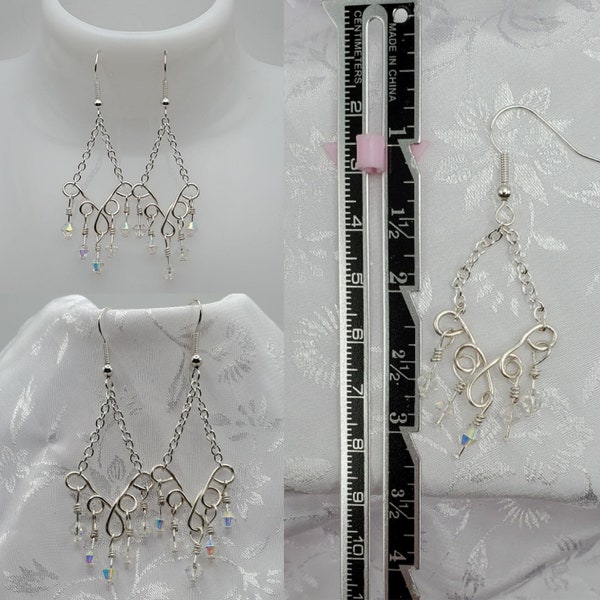 Fairy’s Chandelier Boucles d’oreilles 5 Loop Cloverleaf Chain White Swarovski Crystals 2 pouces