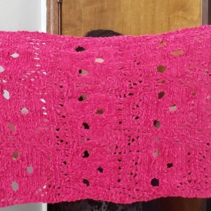 Bright Pink Knit Skull Shawl 18in by 40in Plush Cozy Faux Suede