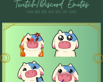 Cute Blueberry Cow Twitch Emotes and Milk Carton Badges / Kawaii Blue ...