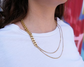 Two-part curb chain +++ Necklace, curb chain, two styles, 925 silver gold-plated, extravagant
