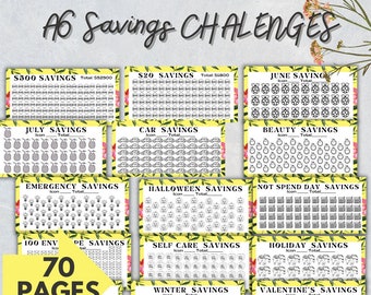A6 Saving Challenges, Print A6 Saving Challenge, A6 Cash binder & Envelop, A6 Saving Funds Bundle, 70 Pagina's, Digitale Download PDF,6x3 inch