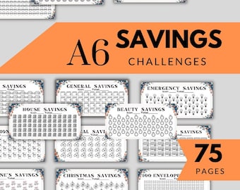 Druckbare A6 Spar-Challenge, Spar-Tracker, A6 Geldbuch & Umschlag, A6 Spar-Fonds-Bundle, 75 Seiten, digitaler Download PDF, 15,5 x 30,5 cm