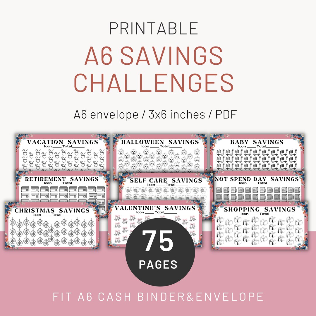 A6 Saving Challenges, Saving Funds, Trackers, A6 Cash Binder & Envelope