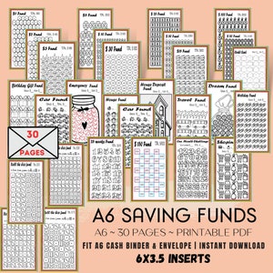 A6 Savings Tracker, Challenge, funds bundle, Printable Savings Challenge, A6 Cash binder & Envelope, 6x3.5 in Finance Planner, Printable PDF