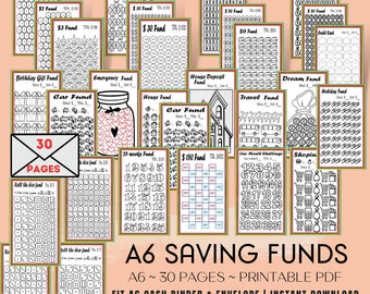 A6 Savings Tracker, Challenge, fondsenbundel, Printable Savings Challenge, A6 Cash binder & Envelop, 6x3.5 in Finance Planner, Printbare PDF