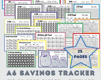 A6 Savings Tracker, Challenge, fondsenbundel, Printable Savings Challenge, A6 Cash binder & Envelop, 6x3.5 in Finance Planner, Printbare PDF