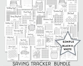 Saving tracker, Black&White Saving bundle, Fun Budget, Finance Planner, A4,A5,US Letter, Printable Savings Challenge, Printable PDF Page