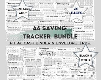A6 Saving Trackers-bundel, afdrukbare A6 Saving-uitdaging, A6 Cash binder & Envelop, A6 Saving Funds, 60 pagina's, digitale download PDF, 6x3 inch
