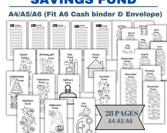 A6, A4, A5 Spaarfondsen, SavingTracker, Uitdaging, fondsenbundel, Afdrukbare spaaruitdaging, A6 Geldbinder & Envelop, 6x3.5, Afdrukbare PDF