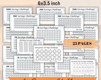 A6 Saving Challenge, afdrukbare A6, A6 geldbinder en envelop, A6 spaarfondsbundel, 25 pagina's, digitale download PDF, 6x3,5 inch