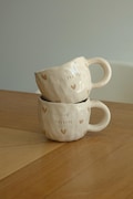 Custom Ceramic mug with beige hearts | Personalized pottery cup product logo