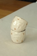 Personalized Ceramic Espresso Cup with hearts | Engraving in Pottery product logo