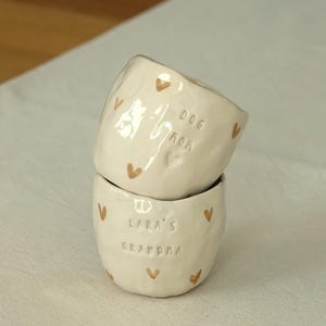 Personalized Ceramic Espresso Cup with hearts | Engraving in Pottery