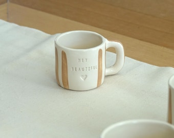 Tasse à expresso personnalisée en céramique à rayures | Gravure en poterie