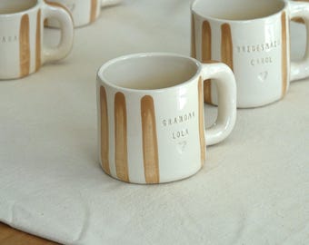 Custom Ceramic mug with beige Stripes | Personalized pottery cup