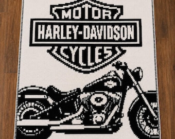 ハーレーダビッドソン風オーバーレイモザイクかぎ針編みブランケットパターン：初心者向け、即時デジタルダウンロード