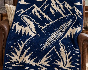 Whale Mountain Scape Overlay Mosaic Crochet Blanket Pattern: Beginner Friendly, Instant Digital Download