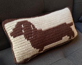Dachshund Overlay Mosaic Crochet Pillow Pattern: Beginner Friendly, Instant Digital Download