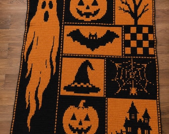 Halloween Patchwork Overlay Mosaic Crochet Blanket Pattern: Beginner Friendly, Instant Digital Download