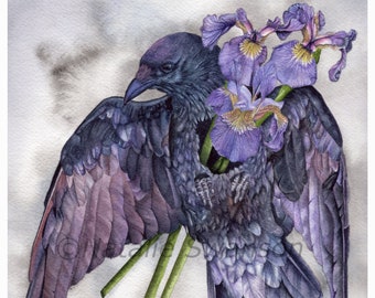 Raven print, original art "Ghost Upon the Floor", Poe inspired art, various sizes available