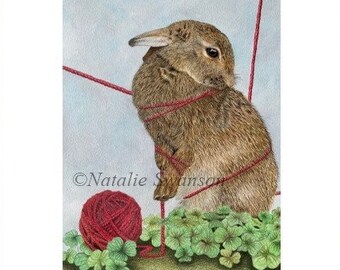 Rabbit print, original art "Cat Toy", various sizes available