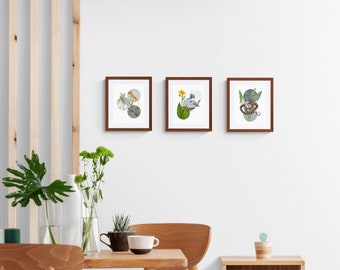 Set of 3 wildlife watercolor prints of original art, 8x10, bundle