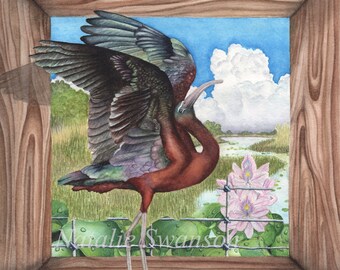 Caged Bird I- Giclee art print, watercolor